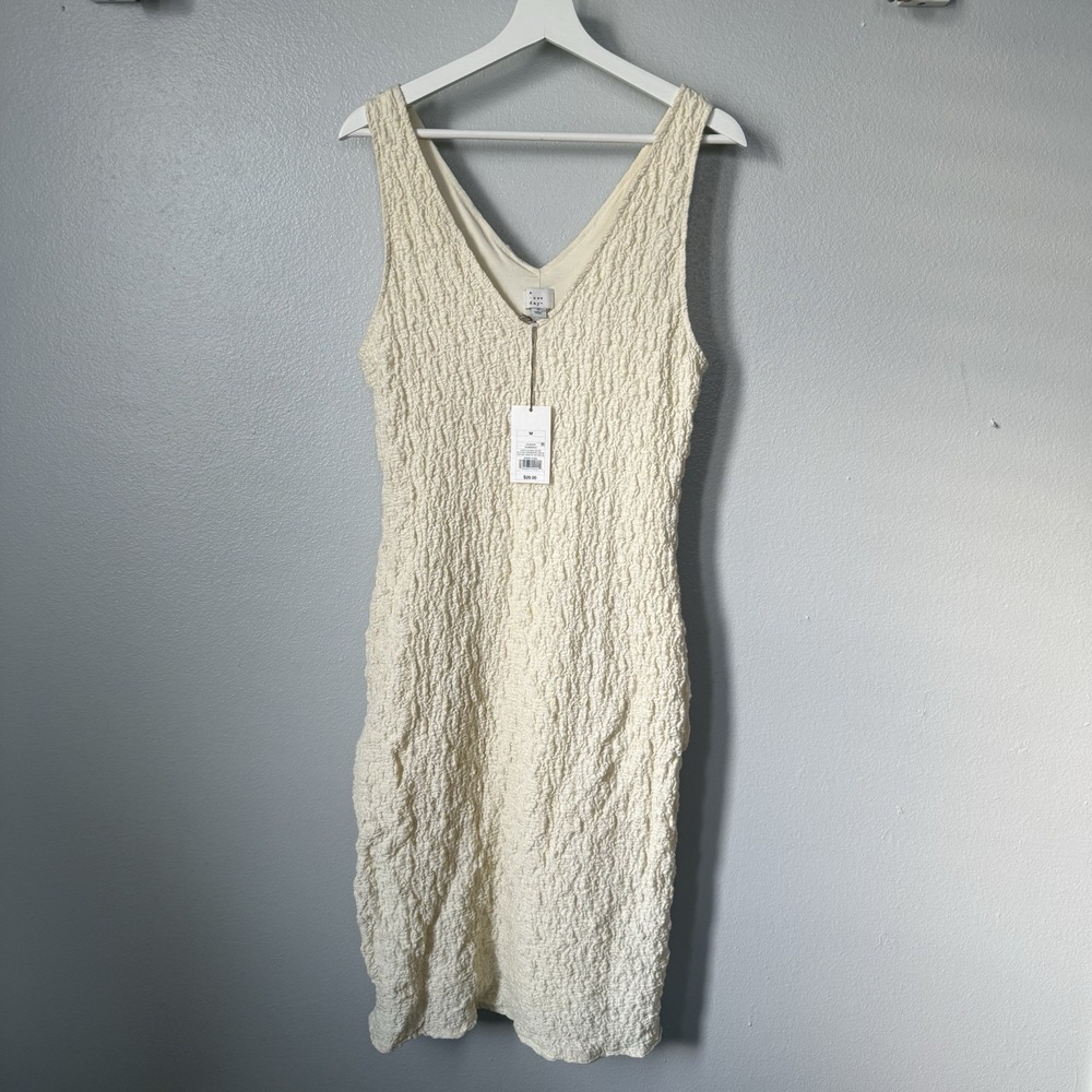 A New Day Woman Tank Dress Medium Cream‎ Scrunch Pattern Lined Body Con MIDI NWT